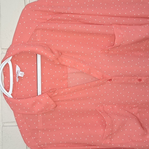 Candies Samon Poka Dot V-Neck Button Down Blouse. Size 3X NWOT - Picture 2 of 9